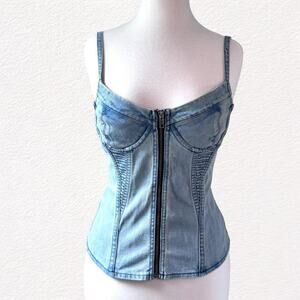 Vintage Zip Up  Denim corset top